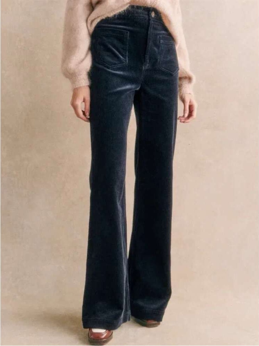 NWT Sézane The New 70’s Velvet Corduroy Pants Navy Blue 42 (US 10)